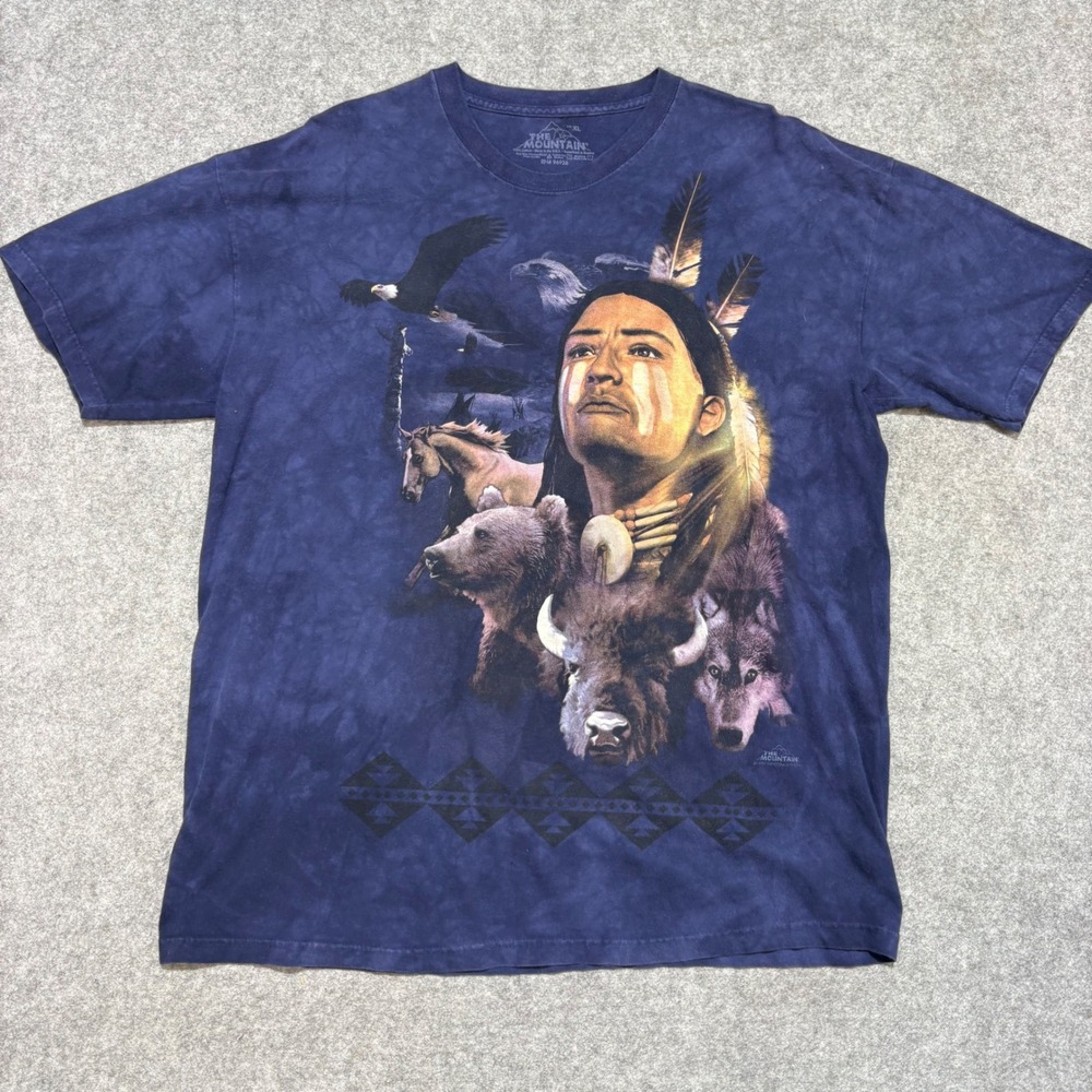 The Mountain Native American Spirit Animals Tie Dye T-Shirt Blue XL Wolf Bear
